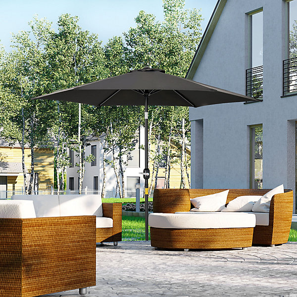 Parasol inclinable de jardin manivelle toile polyester imperméabilisée haute densité 180 g/m² dia. 2,7 x 2,35H m alu