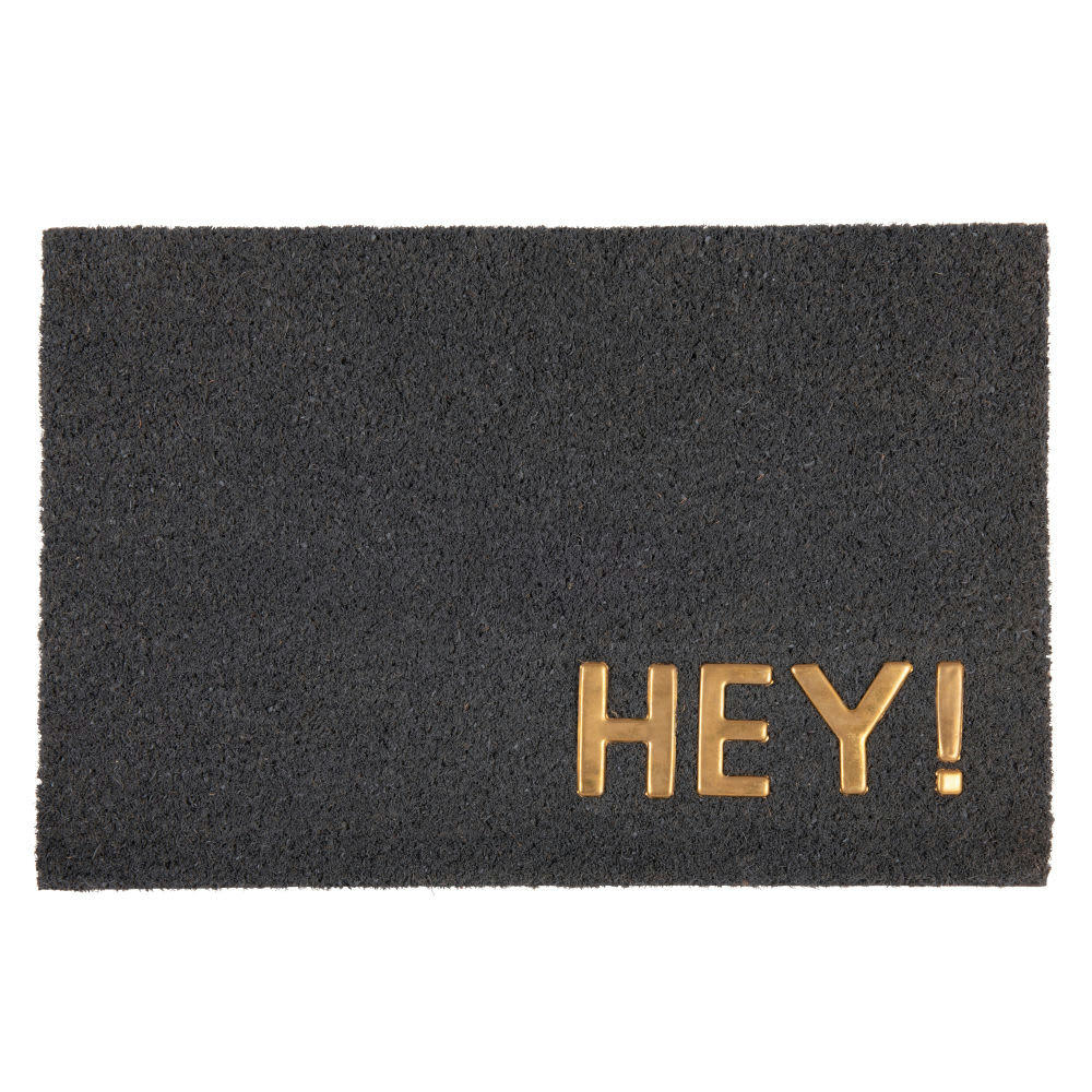- Paillasson en fibre de coco gris anthracite imprimé doré 40x60