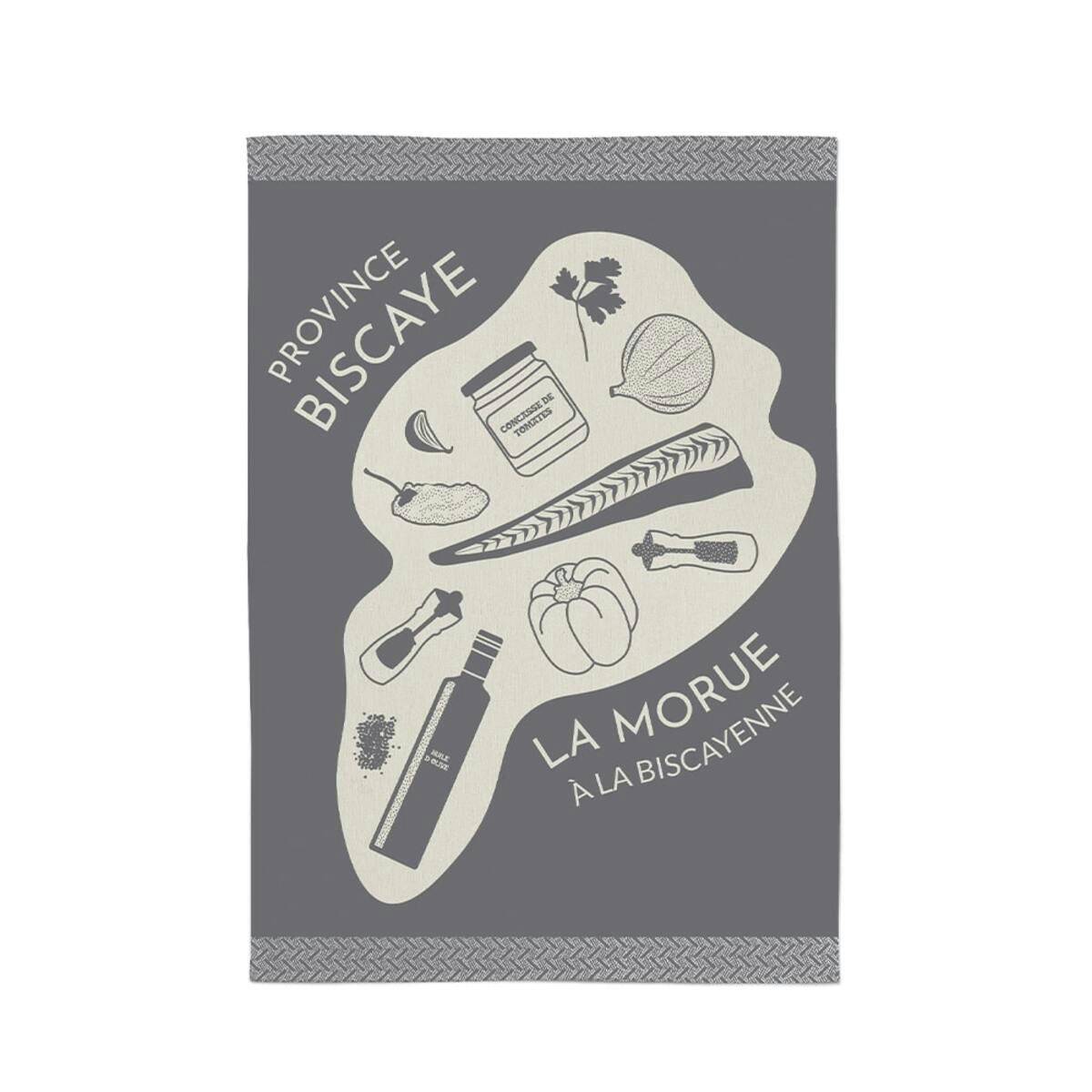 KONTATU 7 PROVINCES - Torchon coton Gris 50x70 cm