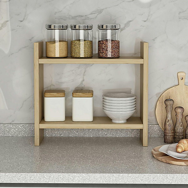Etagère cuisine à poser effet chêne clair 2 niveaux MARFA
