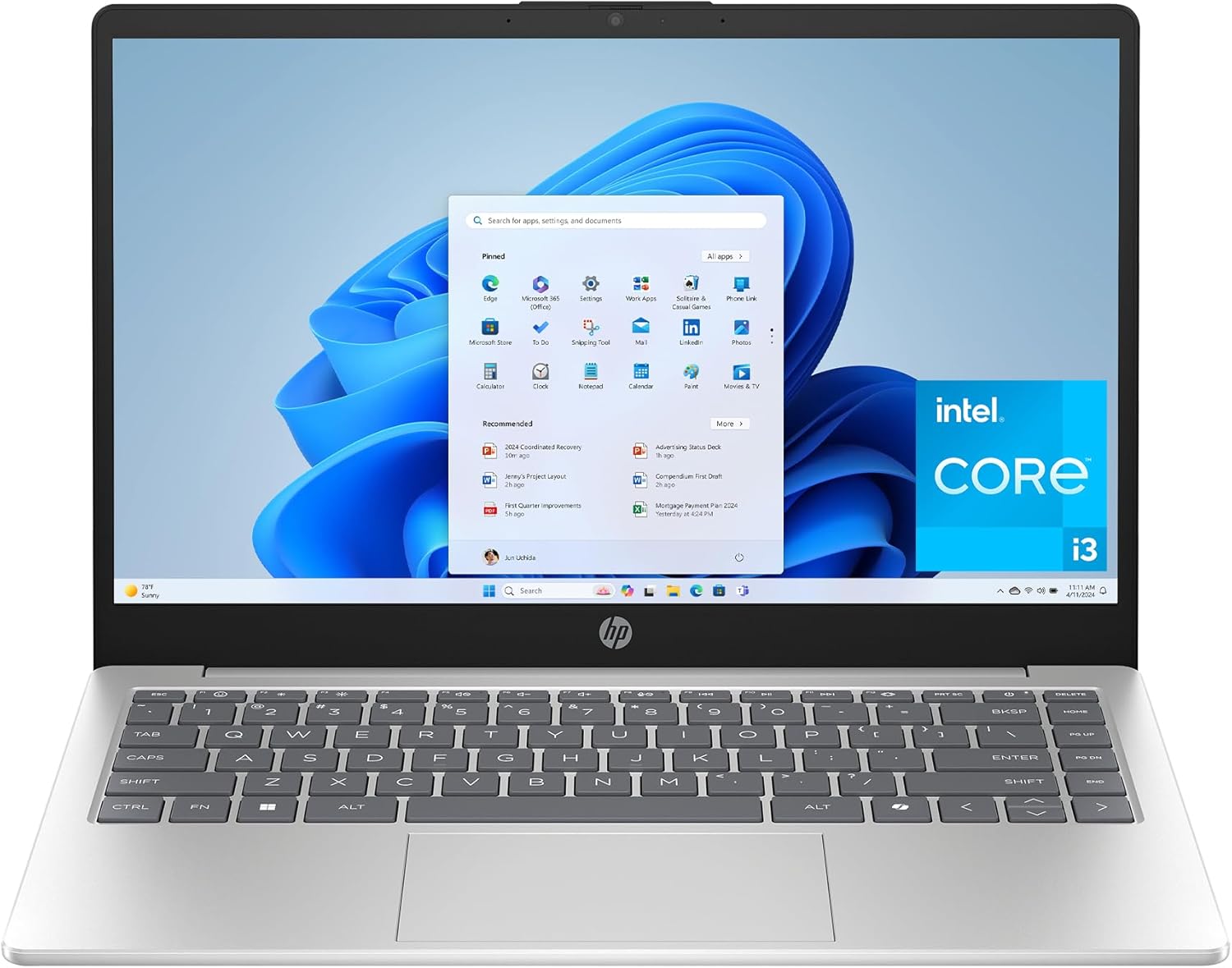 HP 14 inch Laptop  HD Display  Intel Core i3-N305  8 GB RAM  256 GB SSD  Intel UHD Graphics  Windows 11 Home in S Mode  Natural Silver  14-ep0299nr