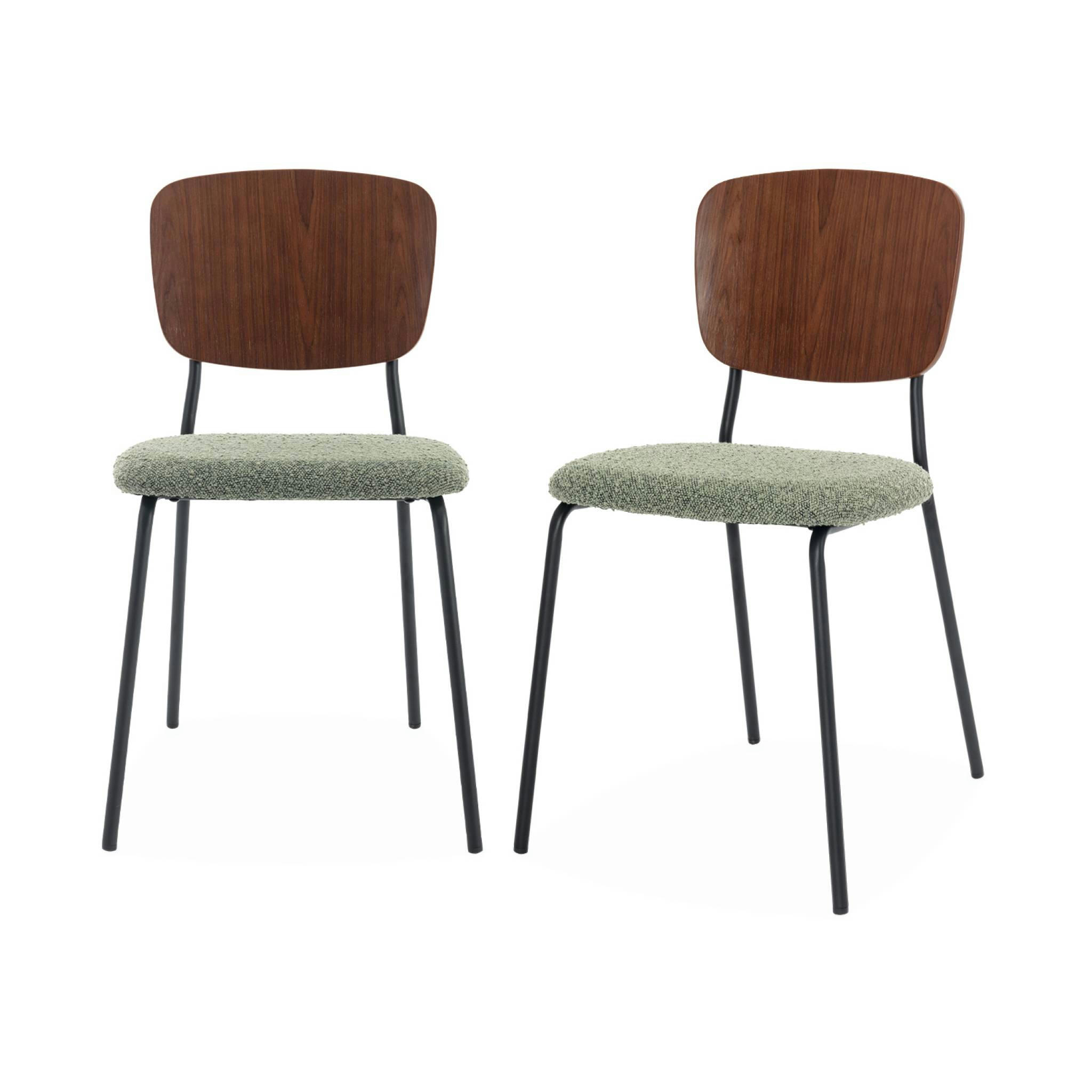 EMY - Lot de 2 chaises assise bouclette texturée verte