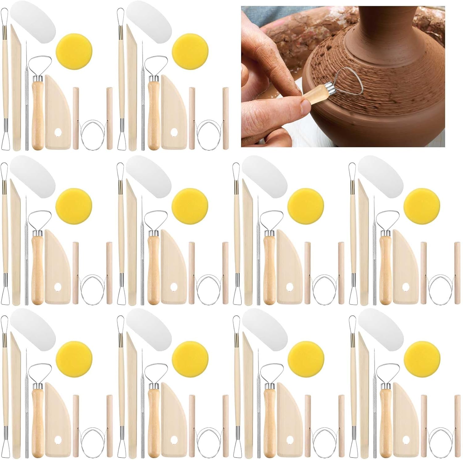 Leriton 320 Pcs Pottery Clay Tools Kit Sculpting Clay Tool Includes Cutting Modeling Trimming with Wooden Handles Carving Kit for Beginners Carving Shaping