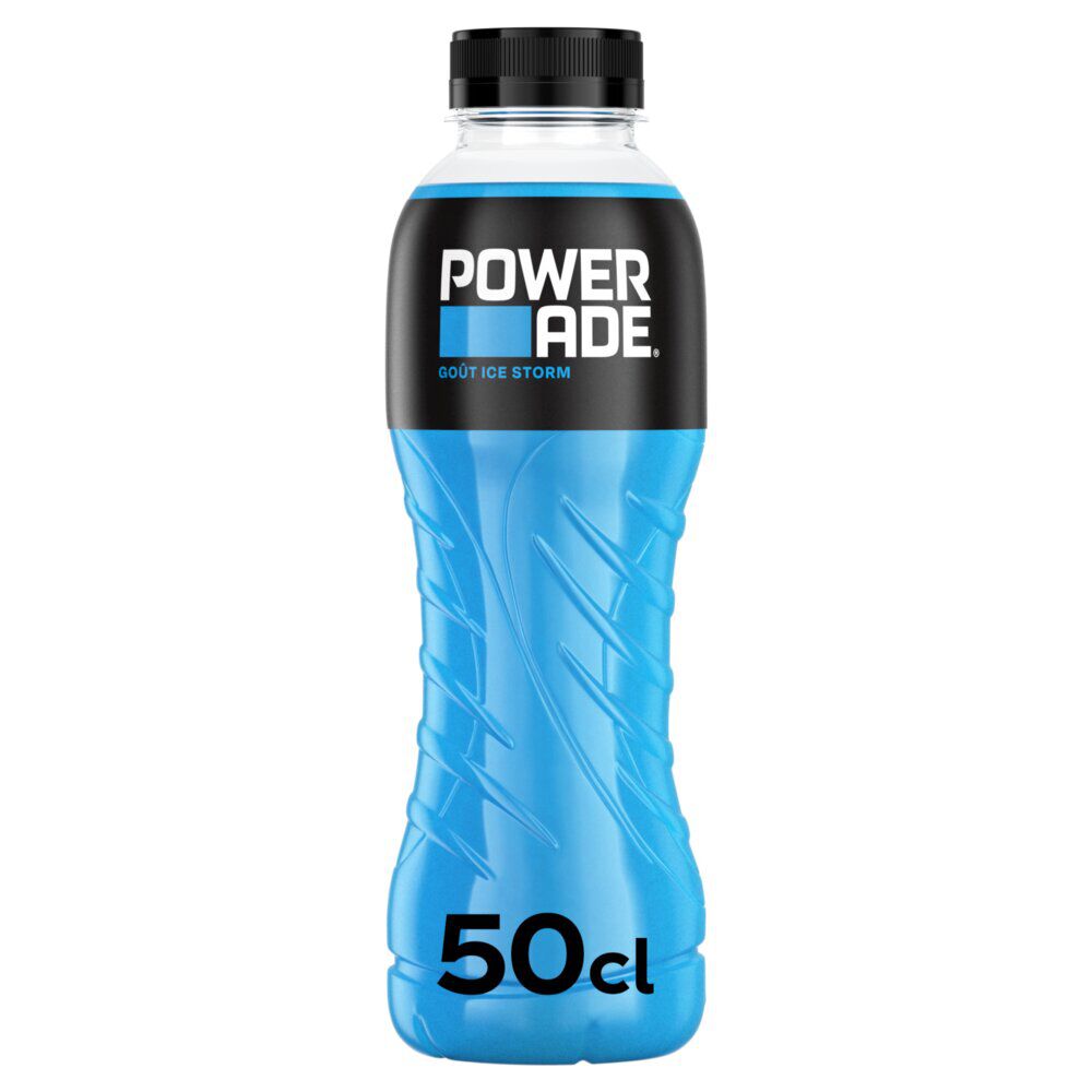 Boisson Powerade bleu pétillant Ice Storm myrtille bouteille 50cl
