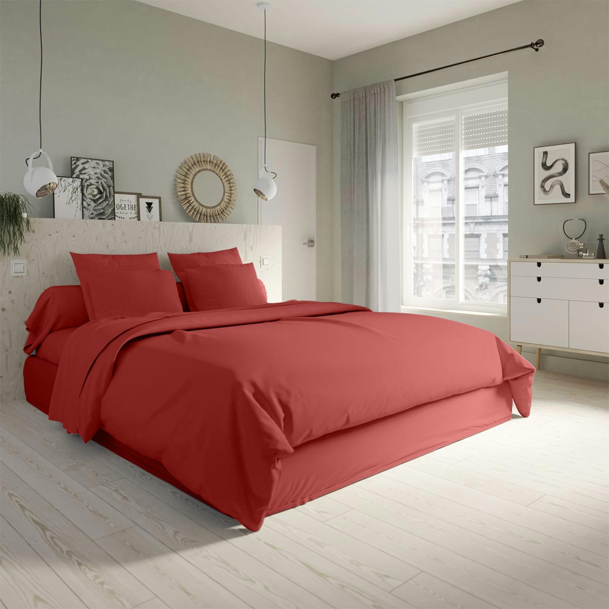 STUDIO - Housse de couette   Coton Rouge 200x200 cm - DODO