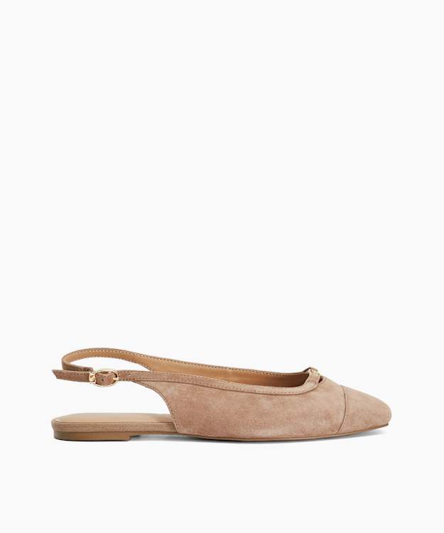 Hanna Caramel - Wide Fit Suede Sling Back Logo Flats
