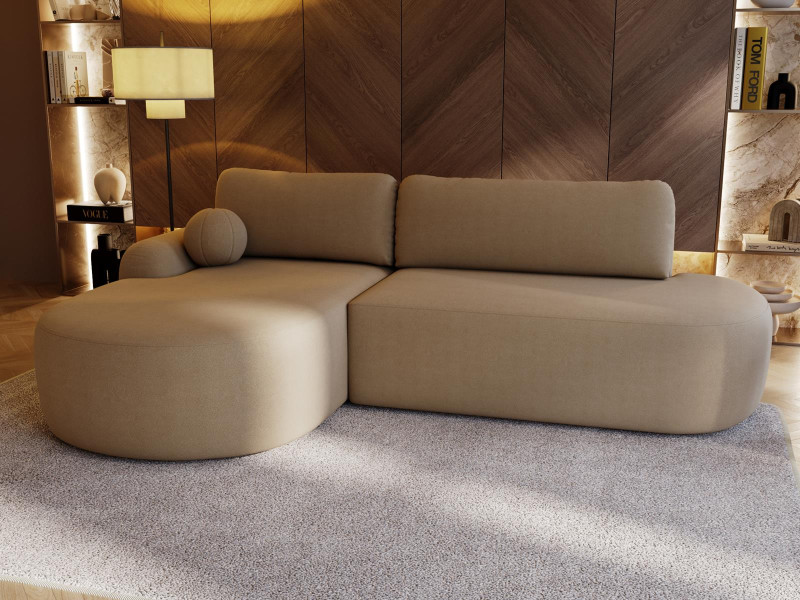 Designerski narożnik L z podłokietnikiem beżowy do salonuOLIO