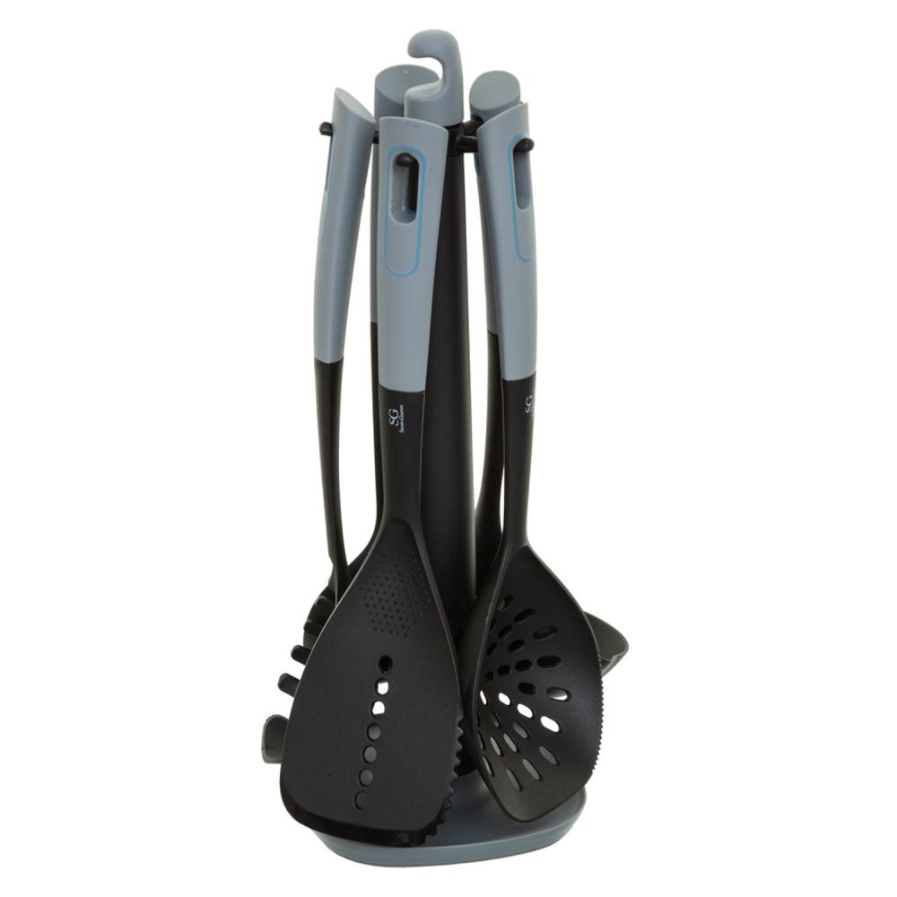 Conjunto 5 utensílios preto com suporte