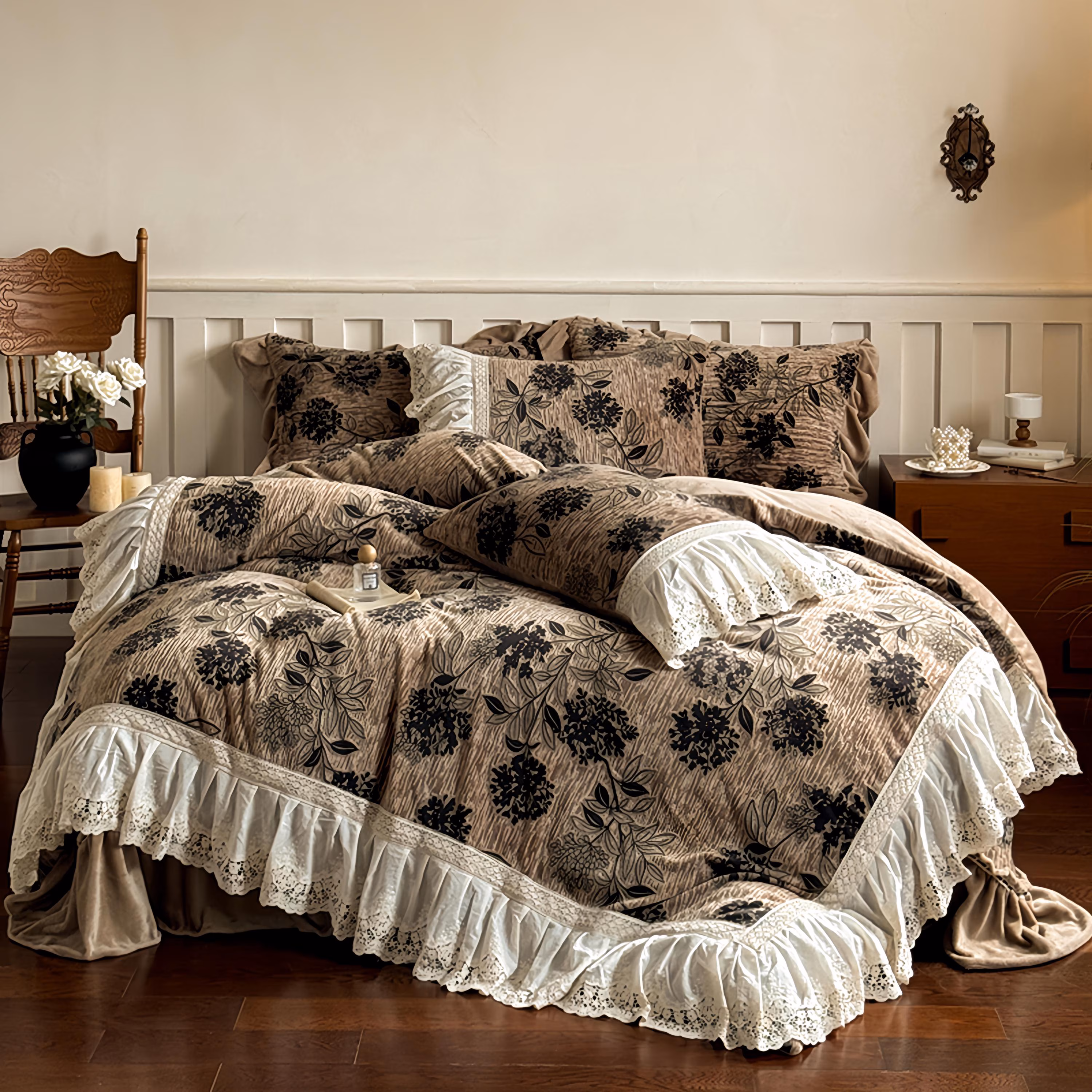 Retro French Jacquard Milk Fleece Bedding Set, Luxury Modern Sheets