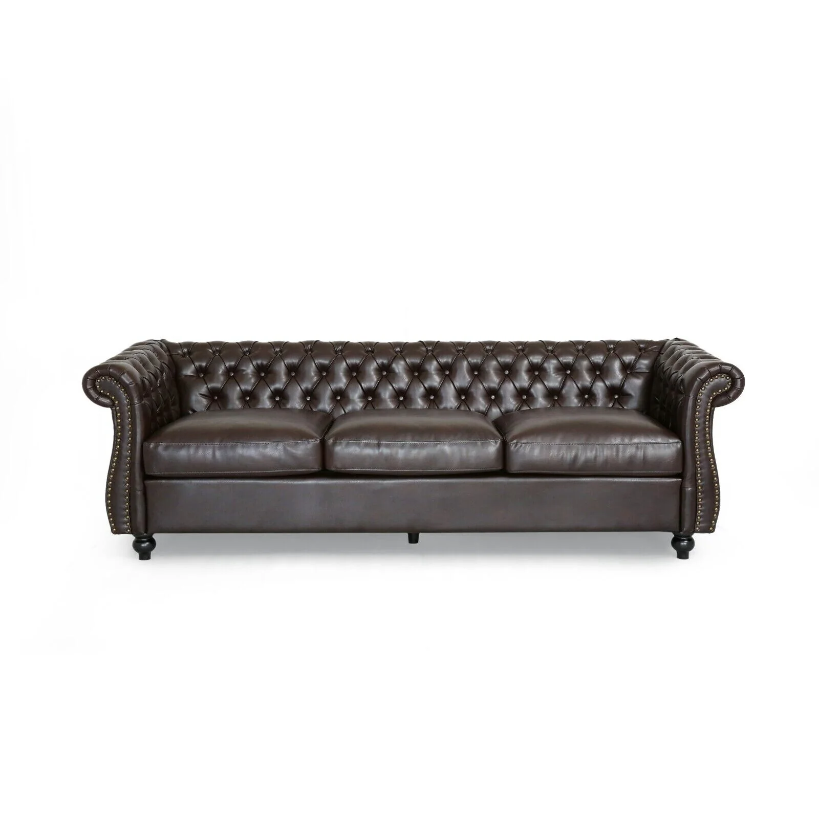Brown Modern 84.5'' PU Leather Sofa with Track Arms, 3 Removable Cushions, Plush Comfort, and Durable Craftsmanship