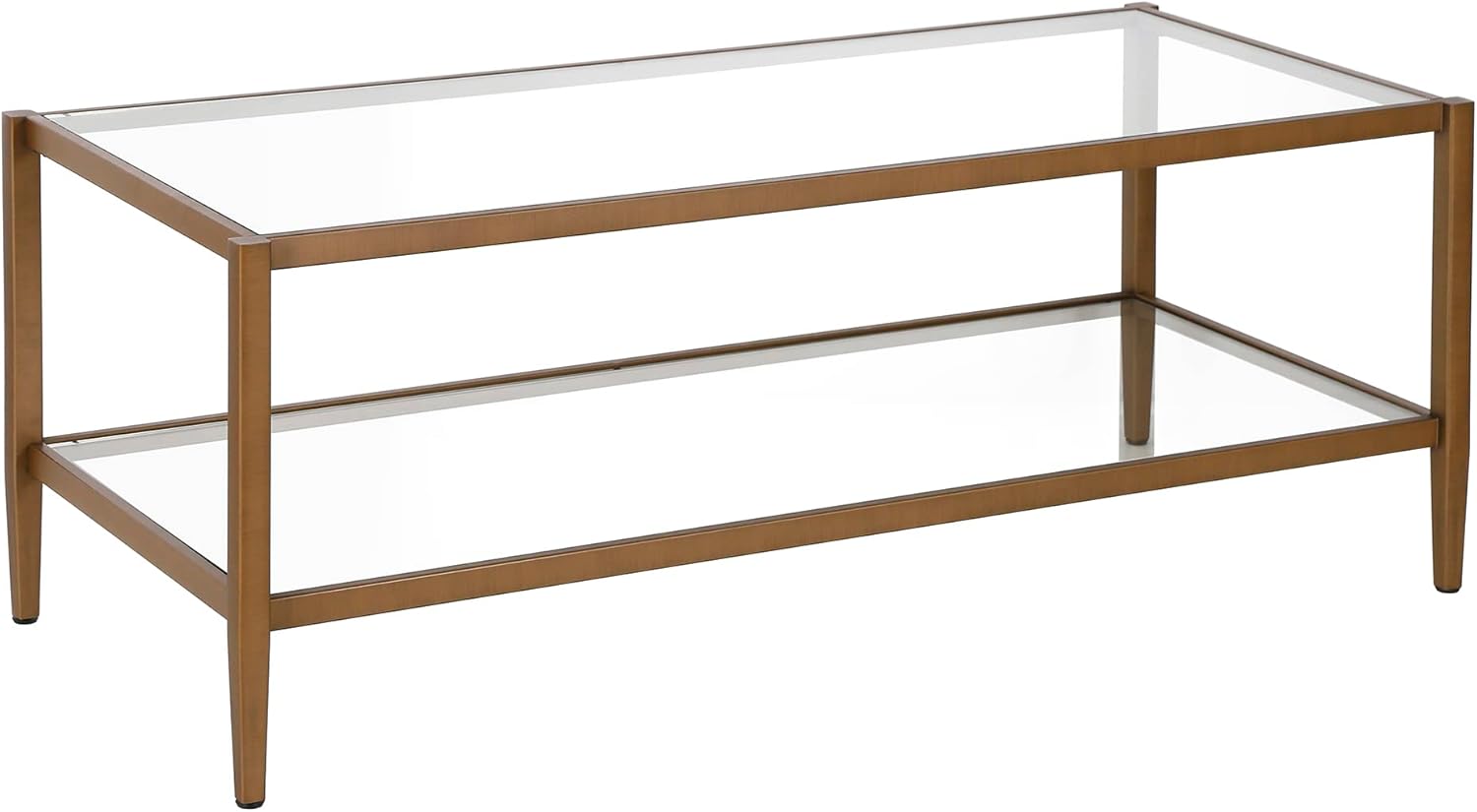 Henn&Hart 45 Wide Rectangular Coffee Table with Glass Shelf in Antique Brass, Coffee Table coffee tables for living room, studio apartment essentials