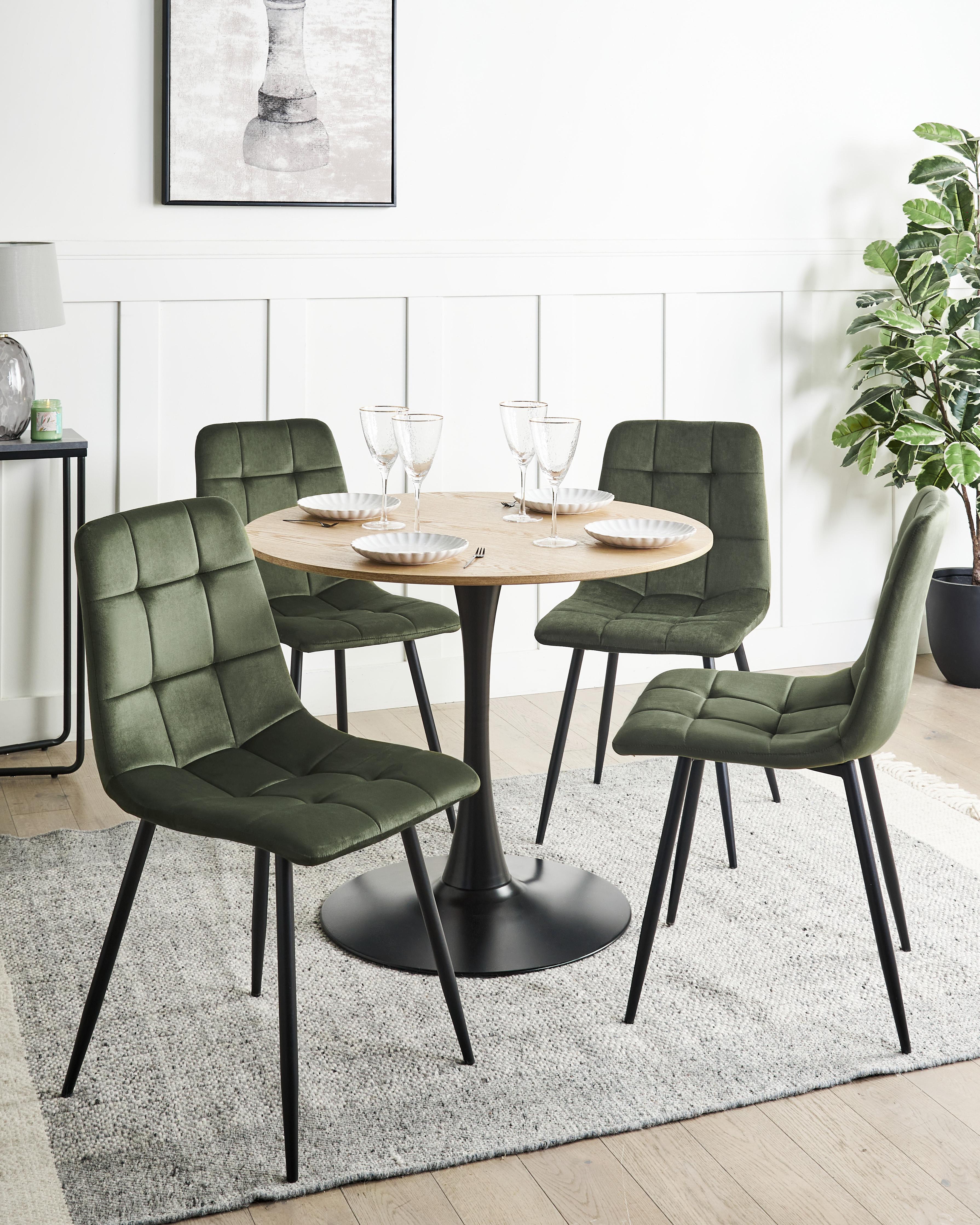 Set of 4 Dining Chairs POWELL Velvet Olive Green