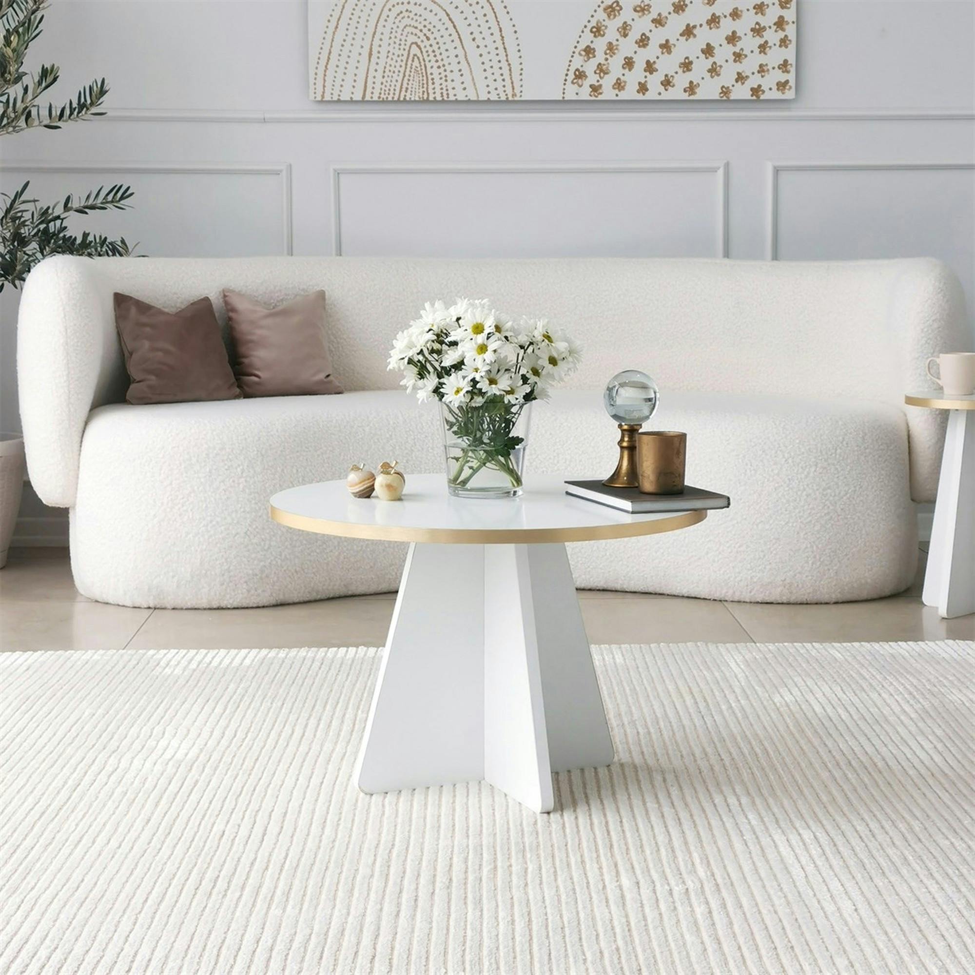 Table basse ronde blanche & pieds forme trapèze MARFA