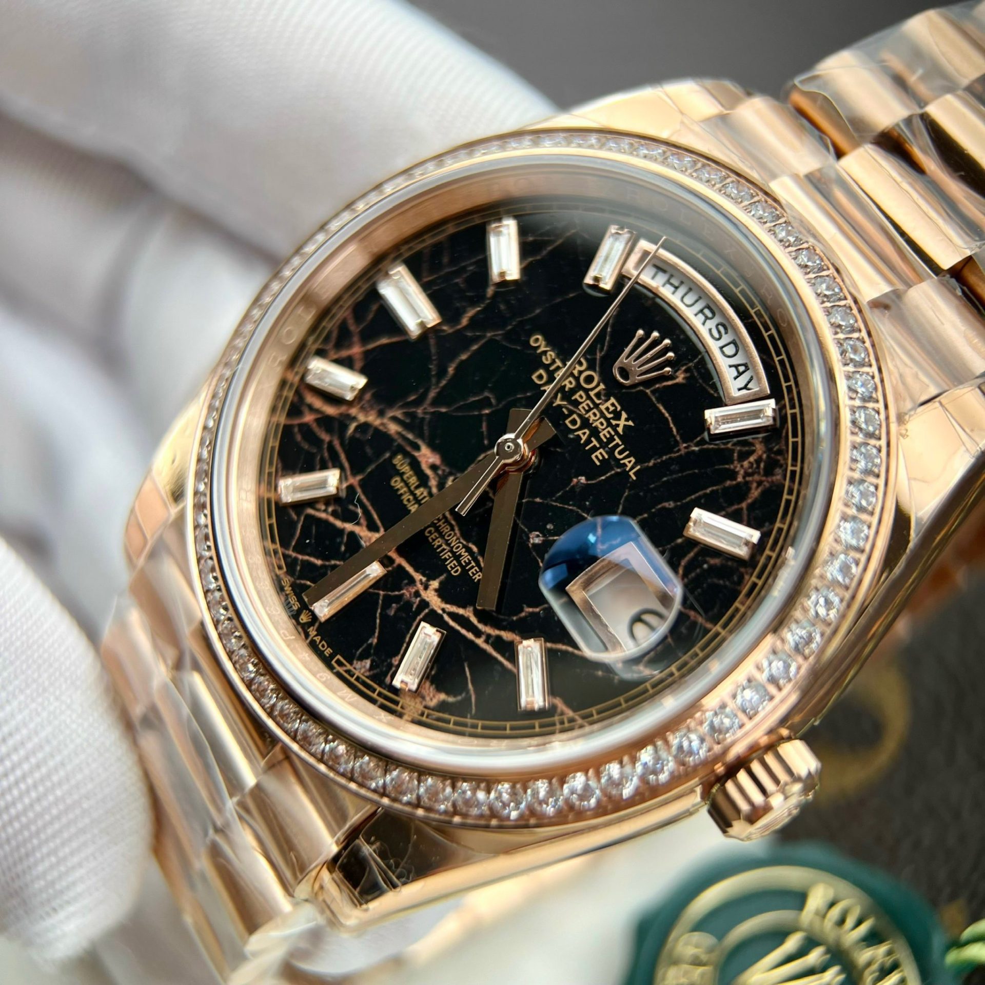 Rolex Day-Date RG Plated Eisenkiesel Dial With Diamonds 40mm Super Clone