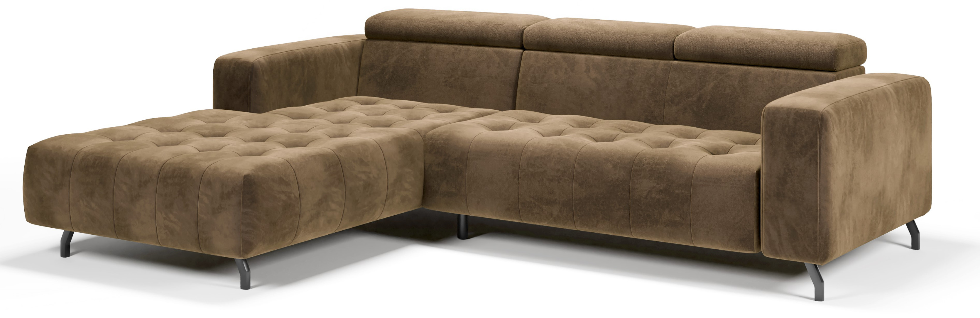 Kanapa Sofa Narożna Narożnik Barbados Regulowane Zagłówki Brązowy Lewy