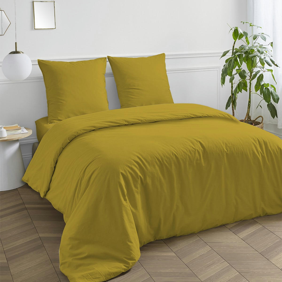 COTON UNIS - Taie traversin coton  unie jaune mimosa moutarde 85x185cm