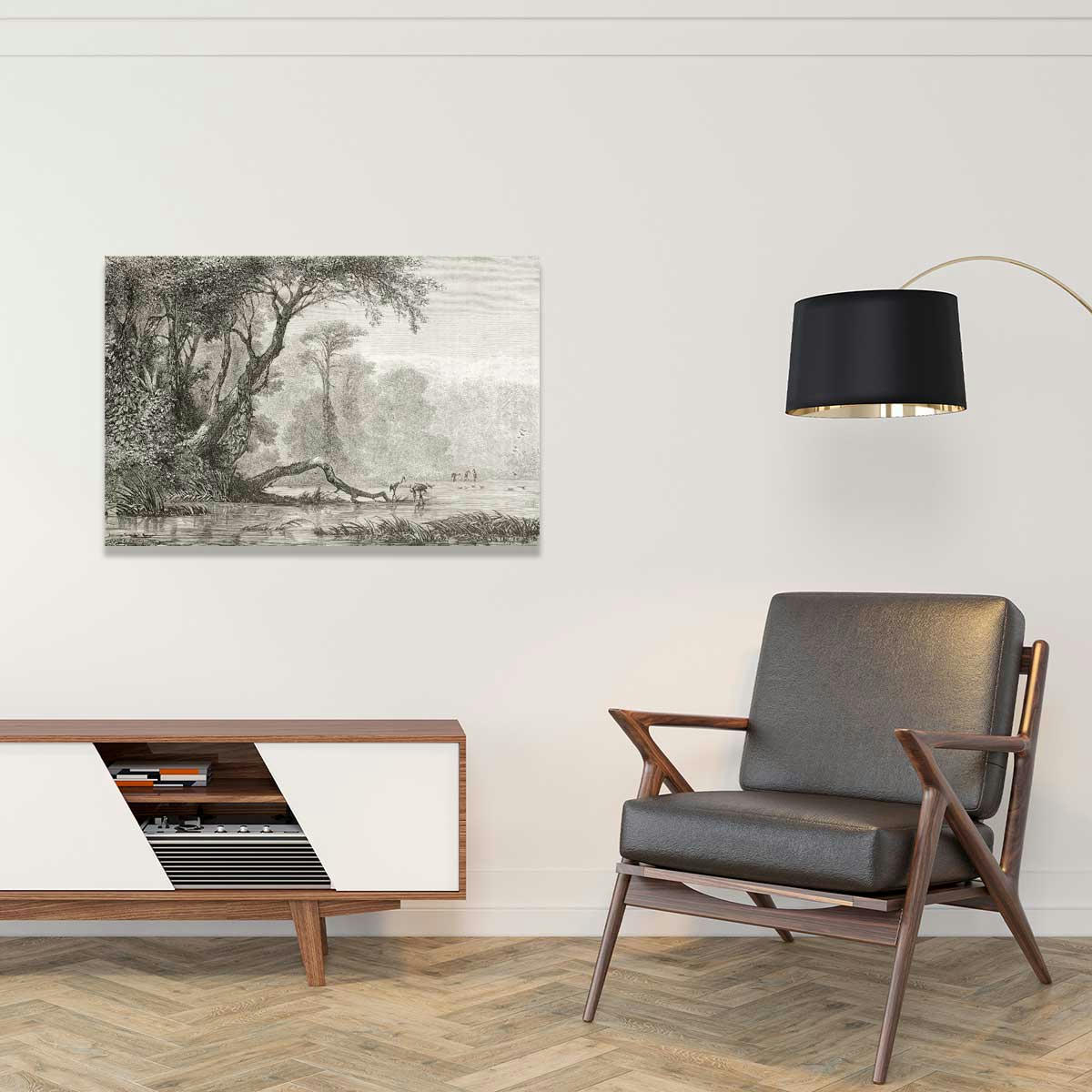 - Tableau gravure les bords du fleuve imprimé sur toile 45x30cm