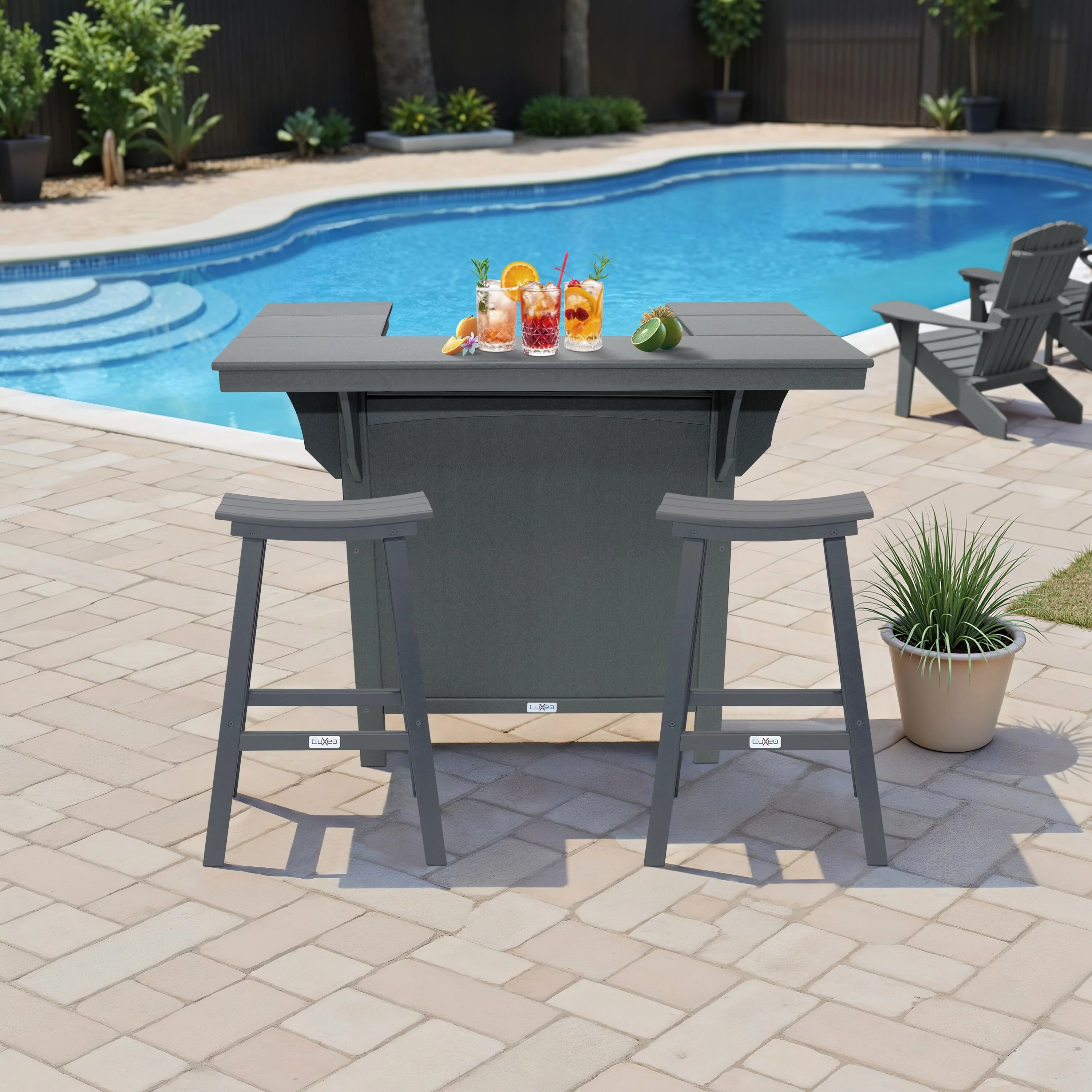 LuXeo Bailey-Cabo Serving Bar Counter, 3-Piece Set