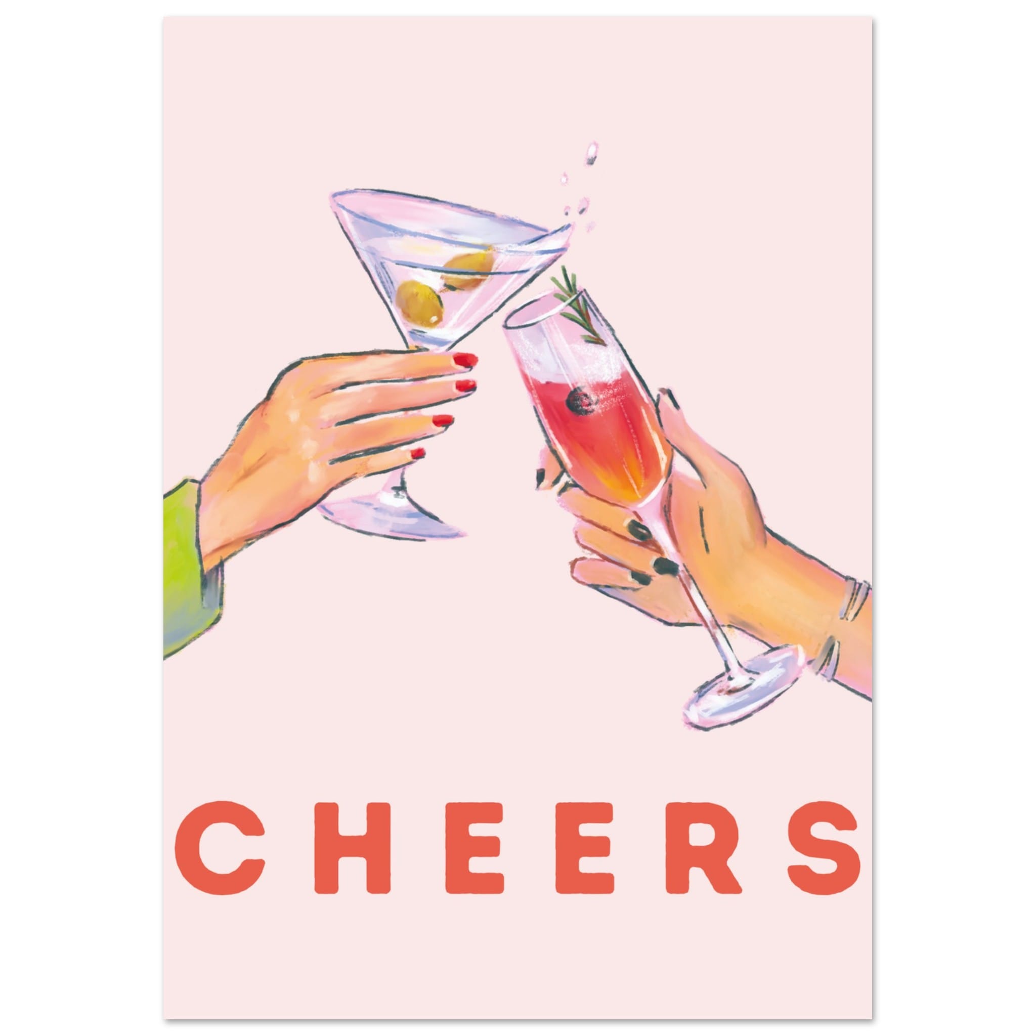 Artfulprints Poster Cheers with cocktails  - A4 21x29.7 cm - Roze