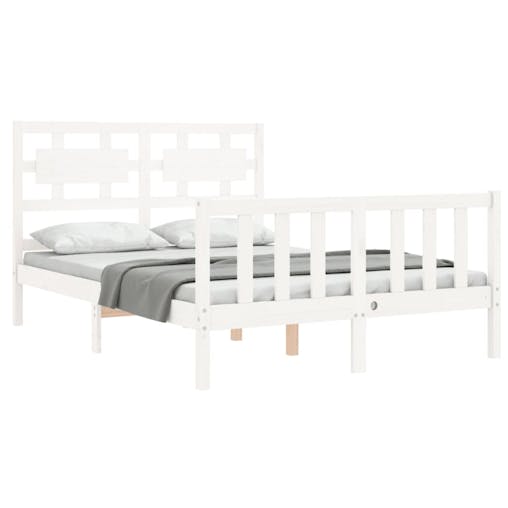 NNEVL Bed Frame with Headboard White 137x187 cm Double Solid Wood