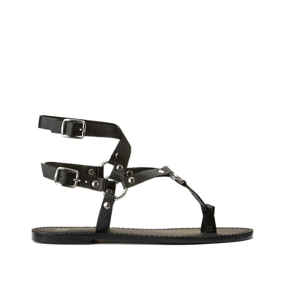 Sandales brides cheville, en cuir talon plat
