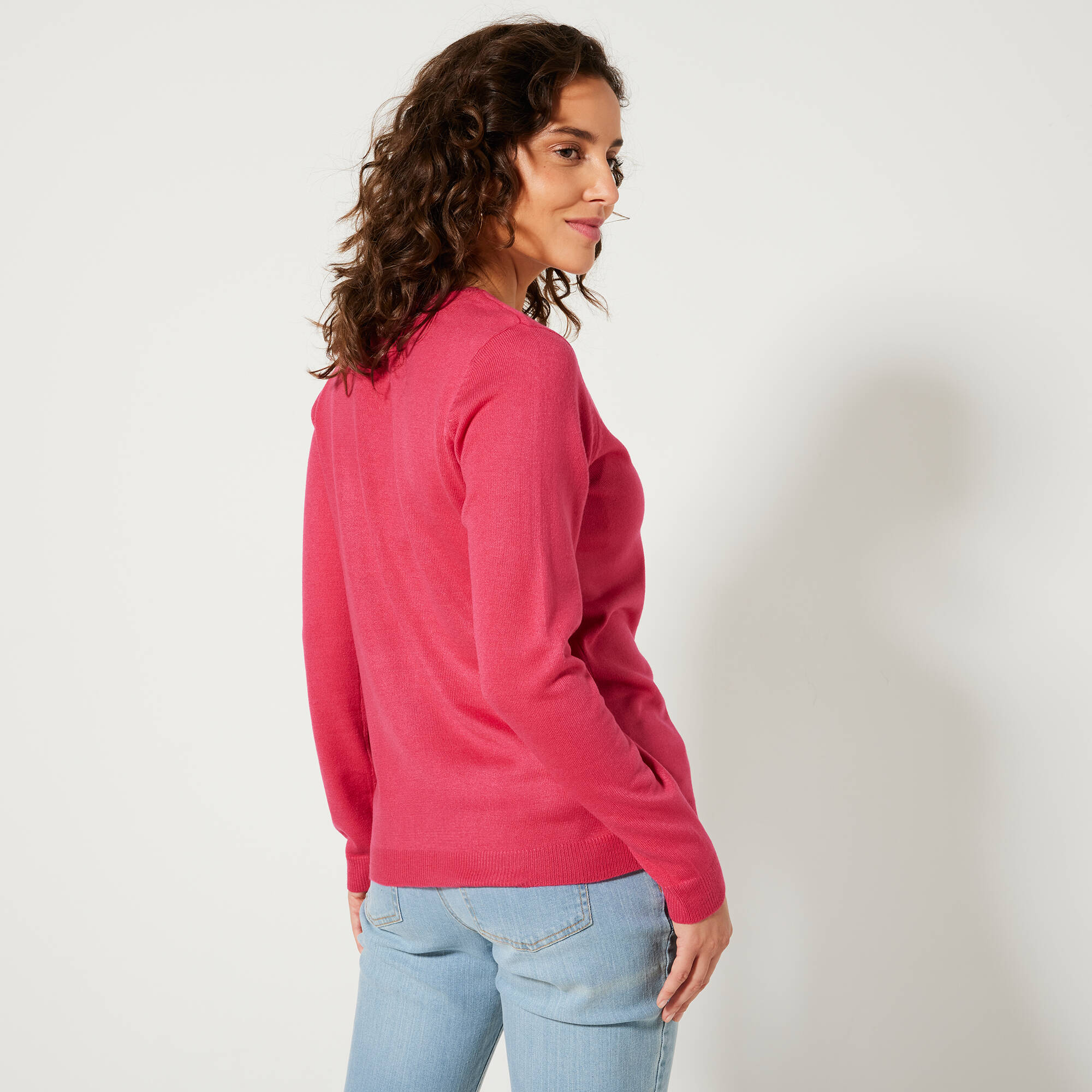 Cardigan boutonné col rond uni, toucher doux