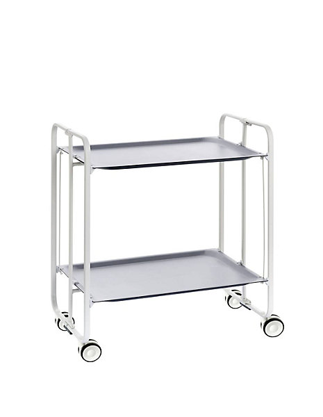 Desserte pliante BAUHAUS avec roulettes, Structure blanche, 2 niveaux, 4 positions