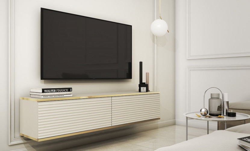 Szafka rtv POLO wisząca mdf ryflowany 135 cm - beżowa