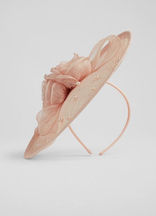 Ayla Pink Mesh Pearl Detail Wide Brim Fascinator