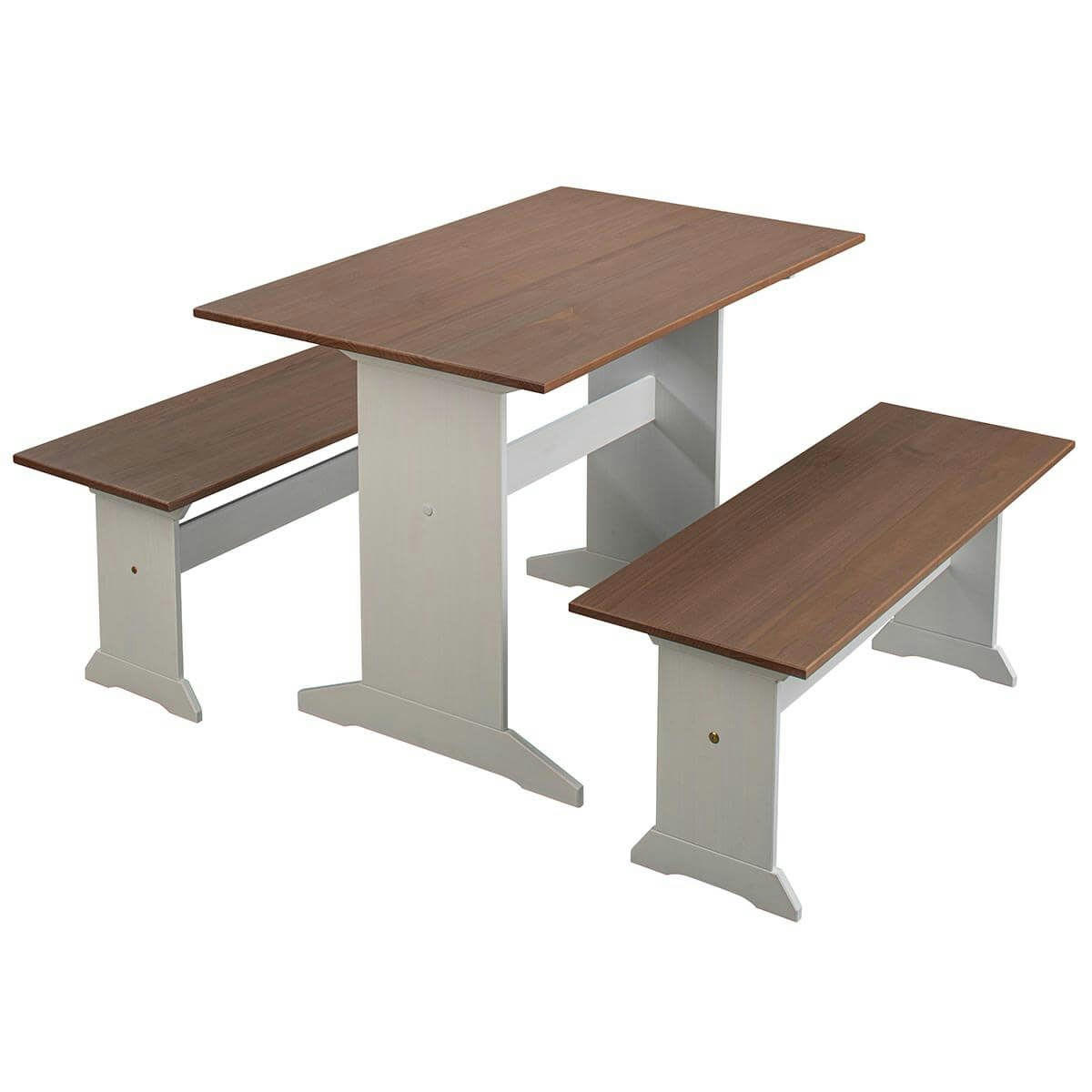 LUCAIN - Ensemble  table repas + 2 bancs bois massif