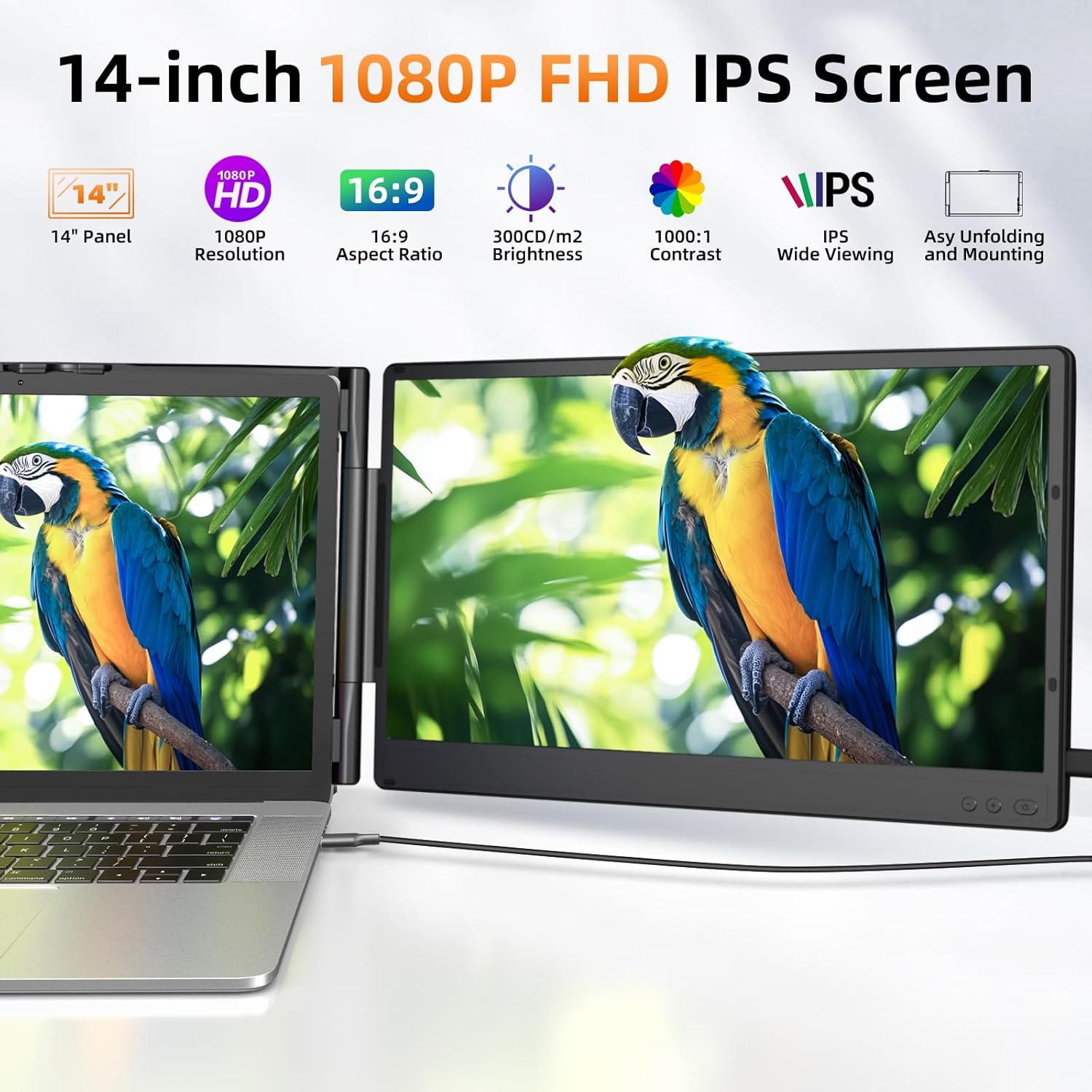 ZUMWALT Laptop Screen Extender  14 Triple Portable Monitor for Laptop  1080P FHD Screen Extender Monitors for 13-16.5  Monitor Extender for MacOS/Windows/Chrome (Built-in Speakers)