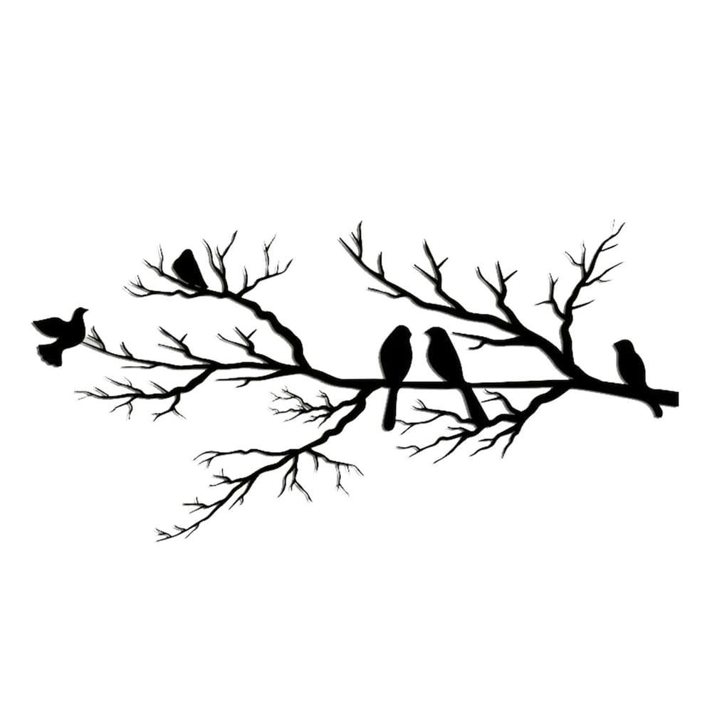 - Décoration murale oiseaux sur branche en métal noir 75x37 cm