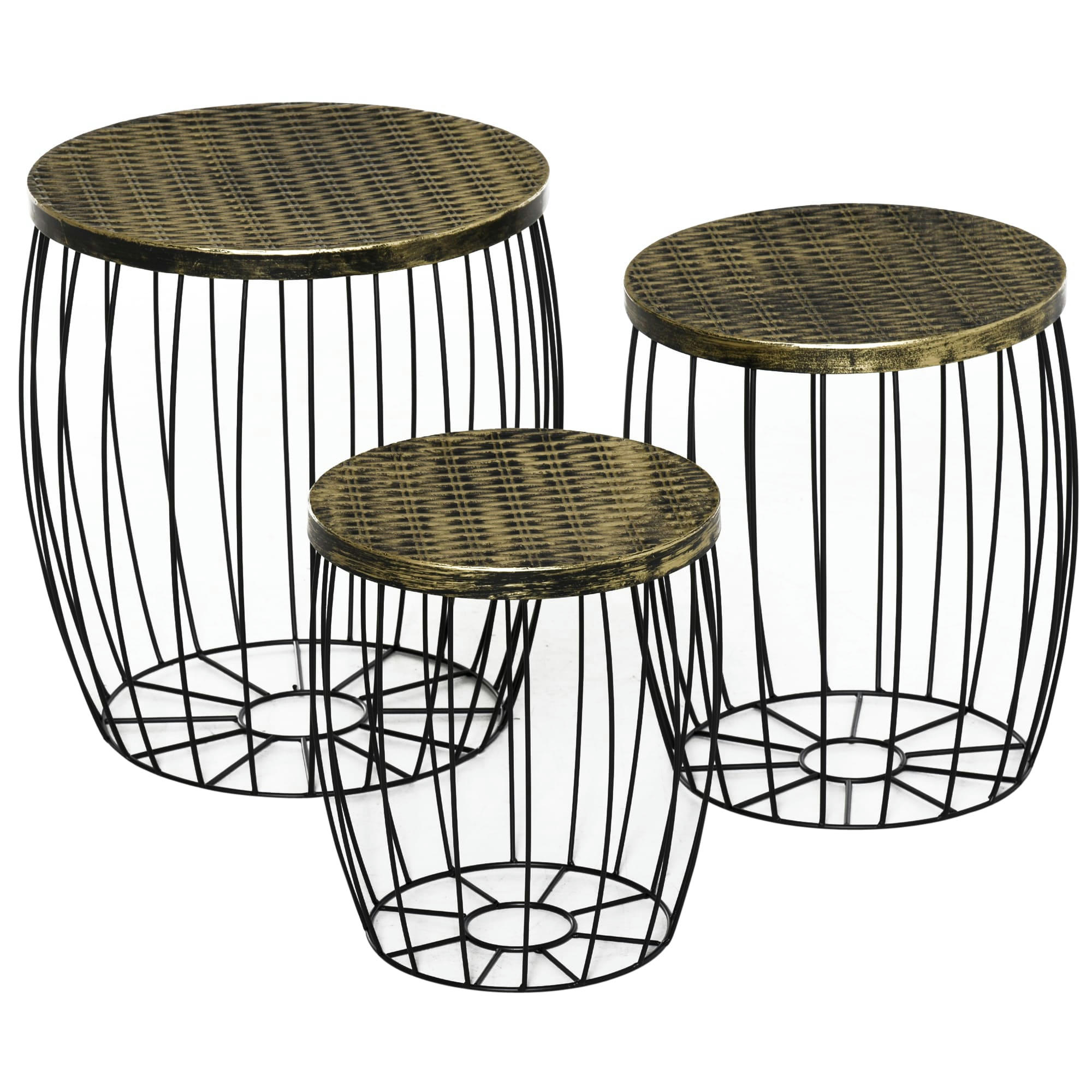 - Lot de 3 tables basses gigognes encastrables néo-rétro métal noir doré