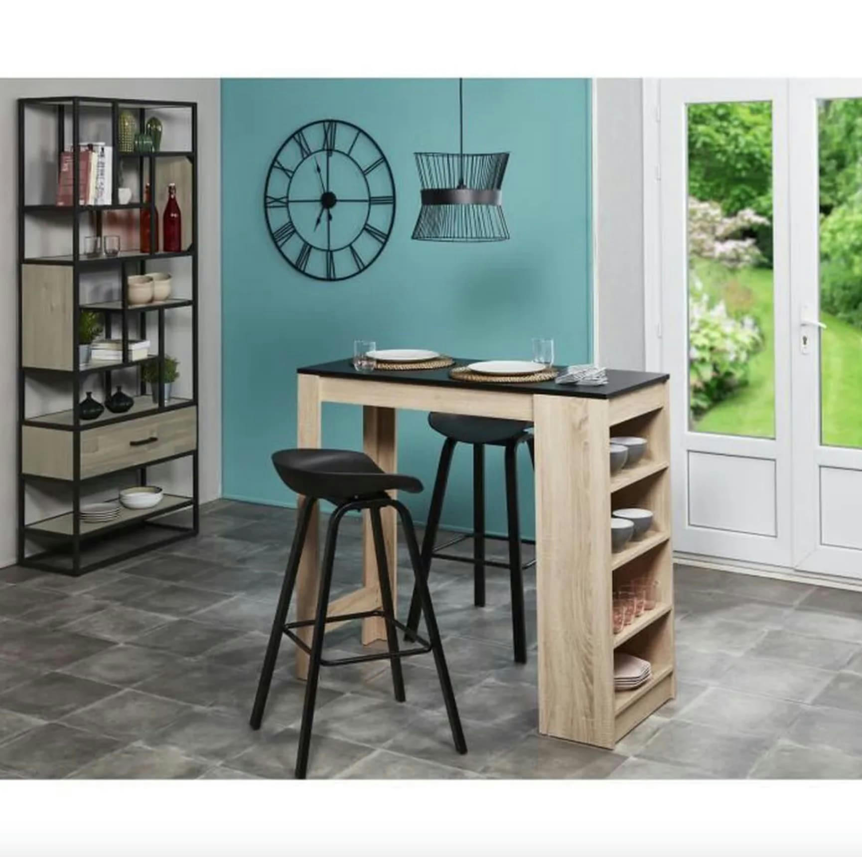 ARIANA - Tabouret de bar assise plastique dur noir - Lot de 2