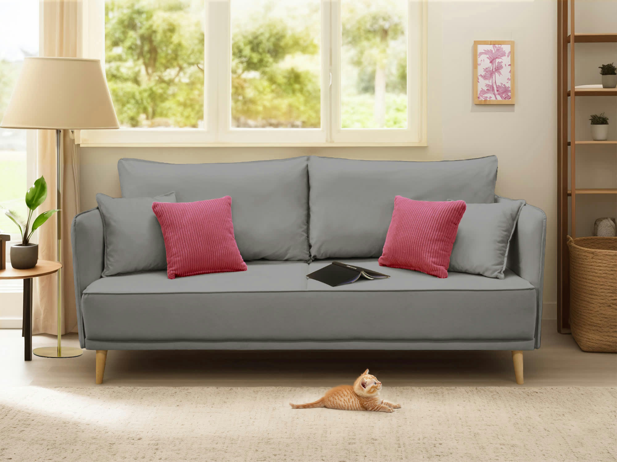 GRENAT - Canapé droit 3 places en velours gris