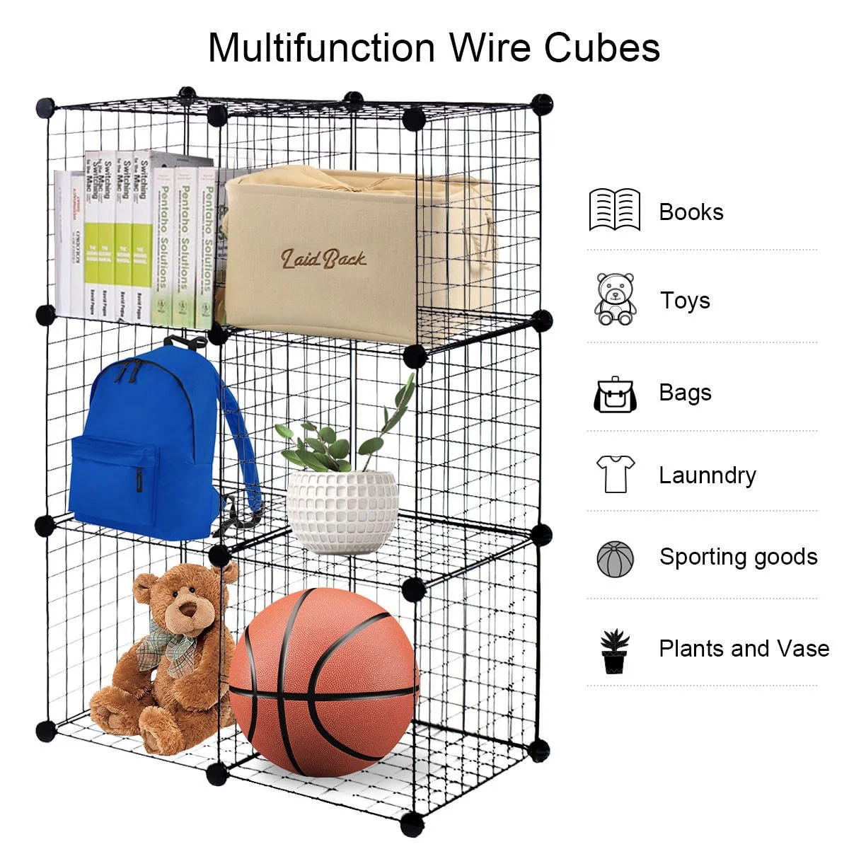 Gymax 6 Cube Grid Wire Organizer Wardrobe Shelves Bookcase DIY