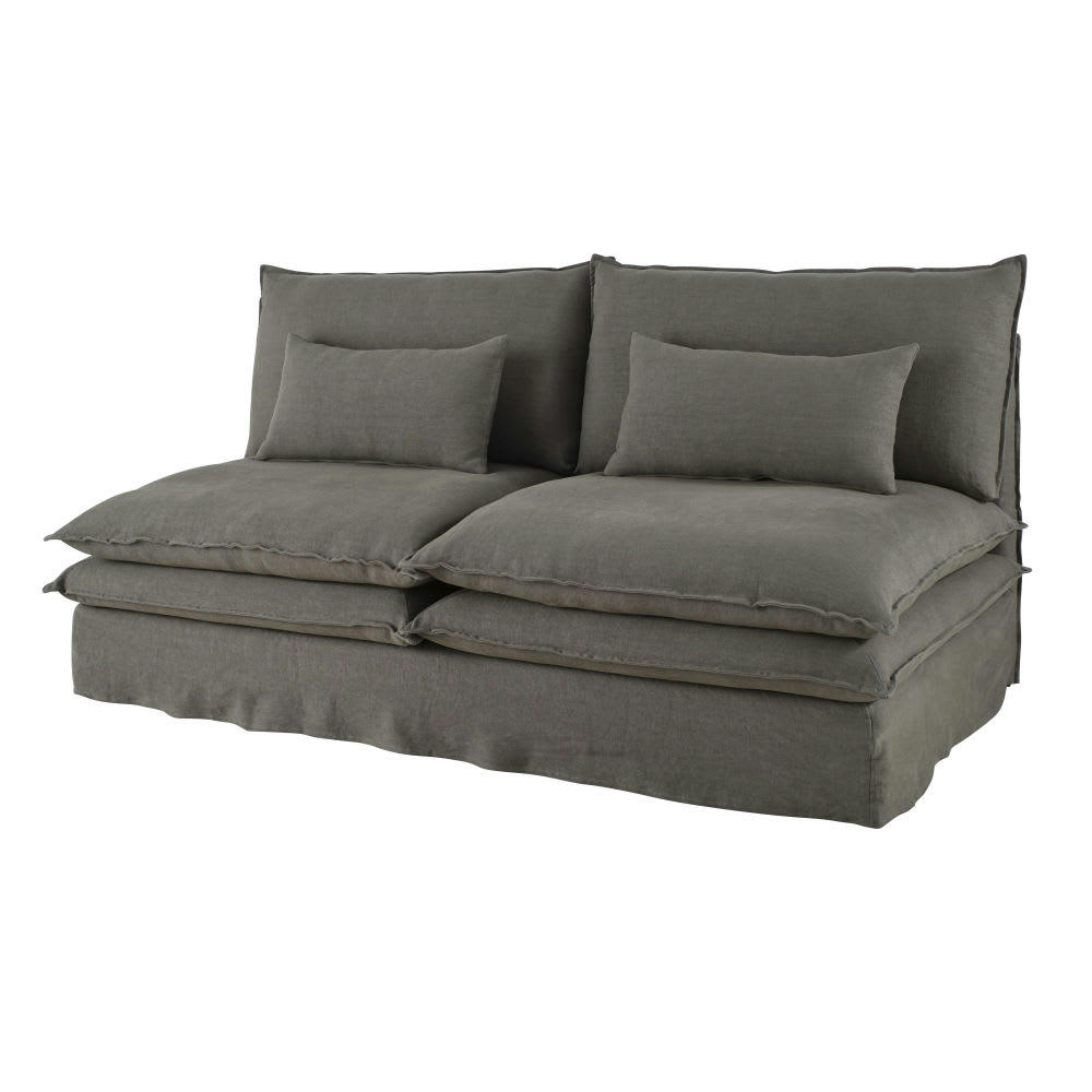 Pompei - Chauffeuse pour canapé modulable 2 places en lin épais gris