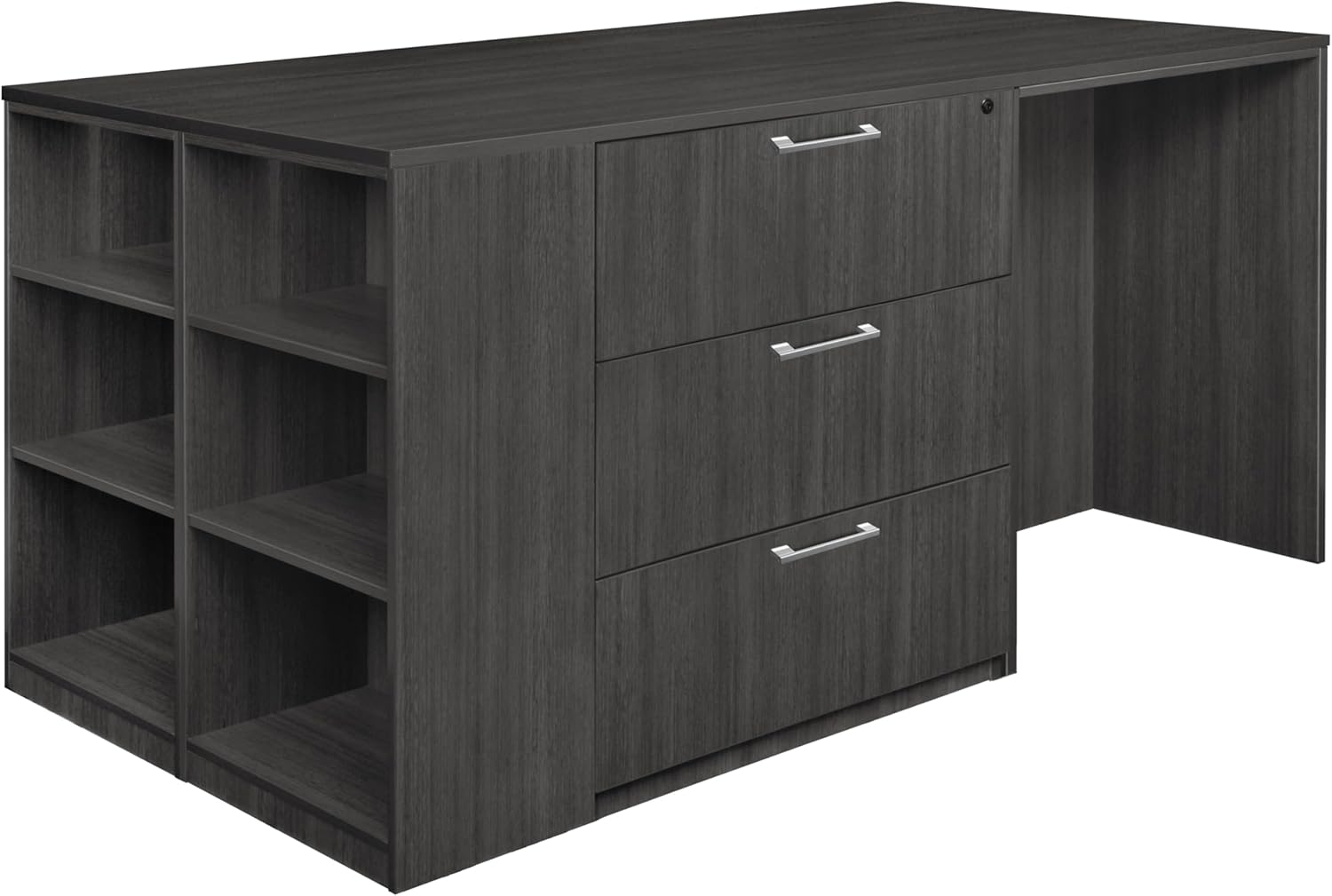 Romig Regency Legacy Stand Up Lateral File/3 Desk Quad with Bookcase End  Ash Grey