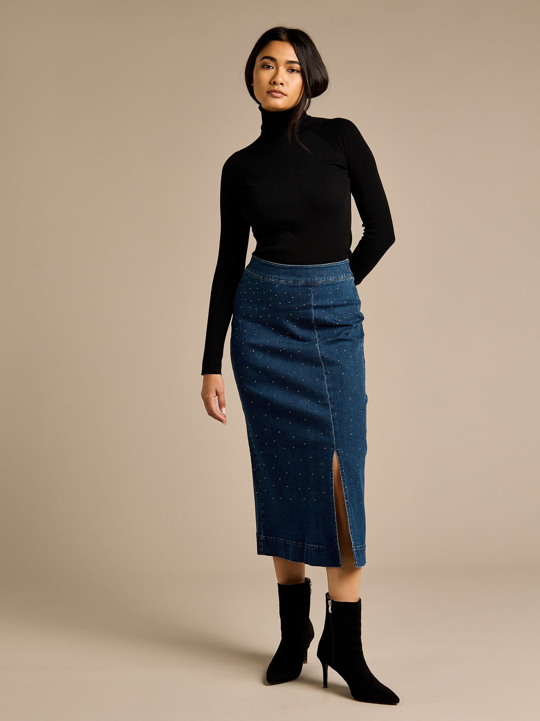 GWD by GEORGE W. DAVIES GWD Crystal Indigo Denim Midi Skirt