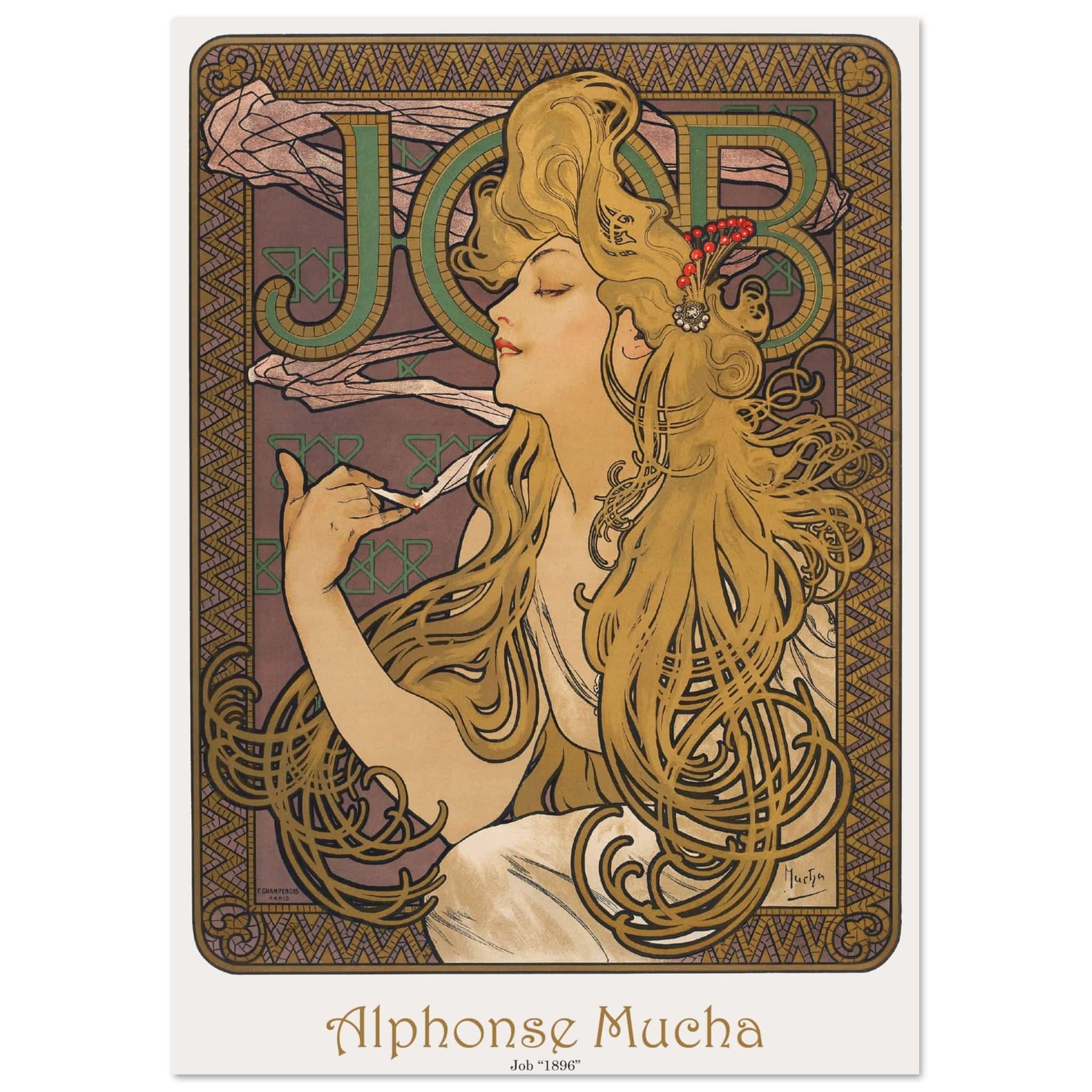 Artfulprints Poster Alphonse Mucha - Job  - A4 21x29.7 cm - Bruin