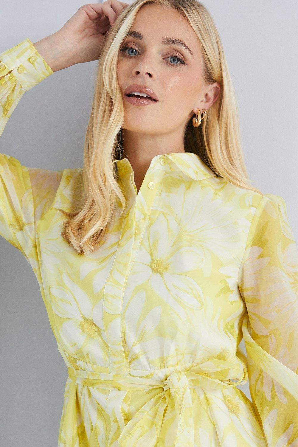 Wallis Petite Floral Organza Shirt Midi Dress