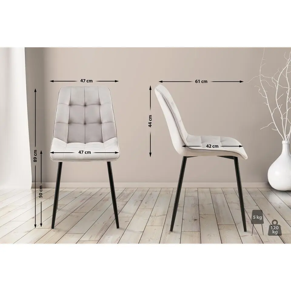 CLP Eetkamerstoel Gifford mat zwart Frame - Fluweel - grijs