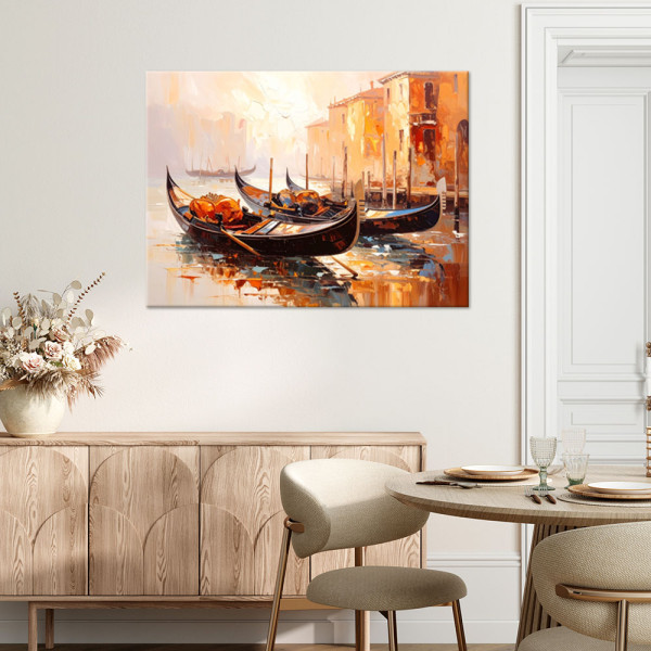 Obraz do salonu sypialni, Wenecja Miasto Gondole Beżowy 30x20
