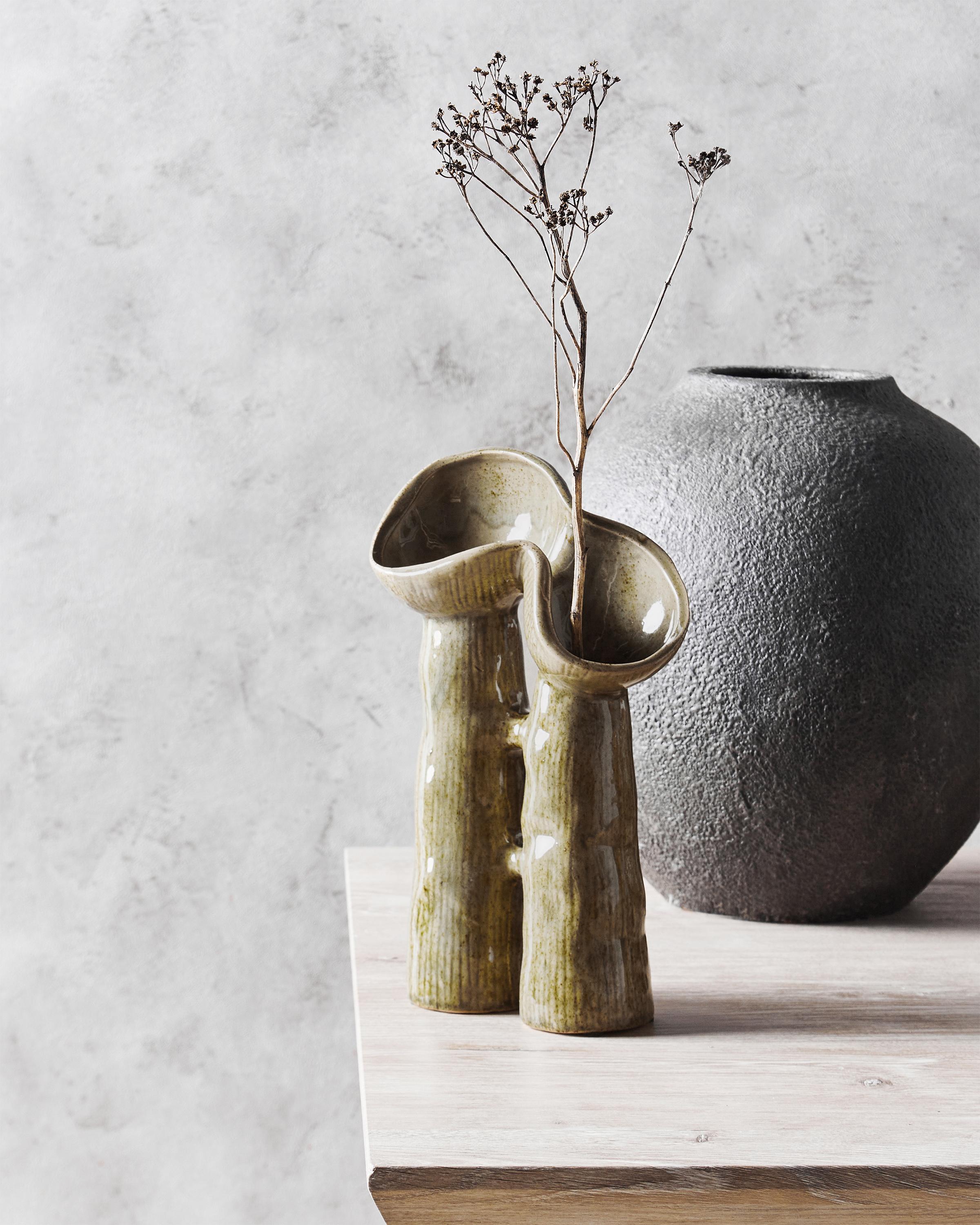 Flower Vase WATERPOPPY Stoneware 28 cm Green