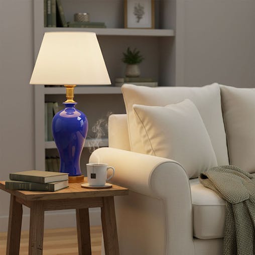 SOGA 2X Blue Ceramic Oval Table Lamp with Gold Metal Base