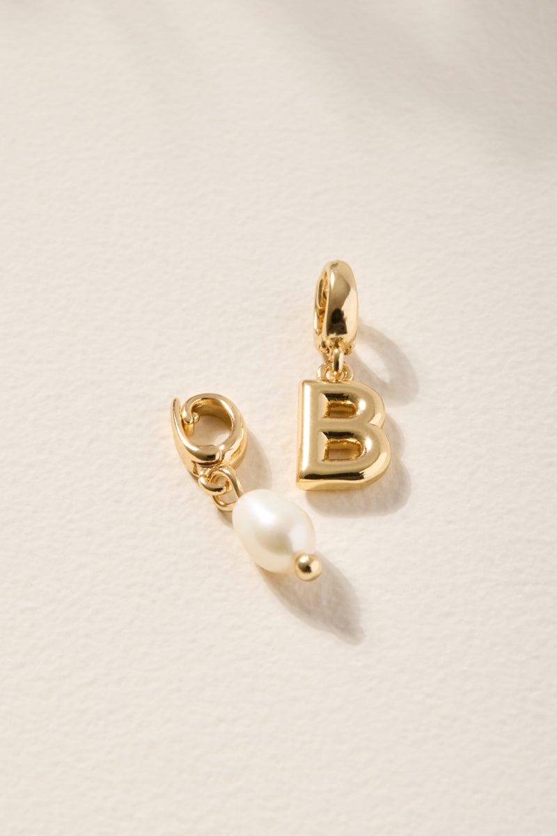 Initial and Fresh Water Pearl Charm Set Gold