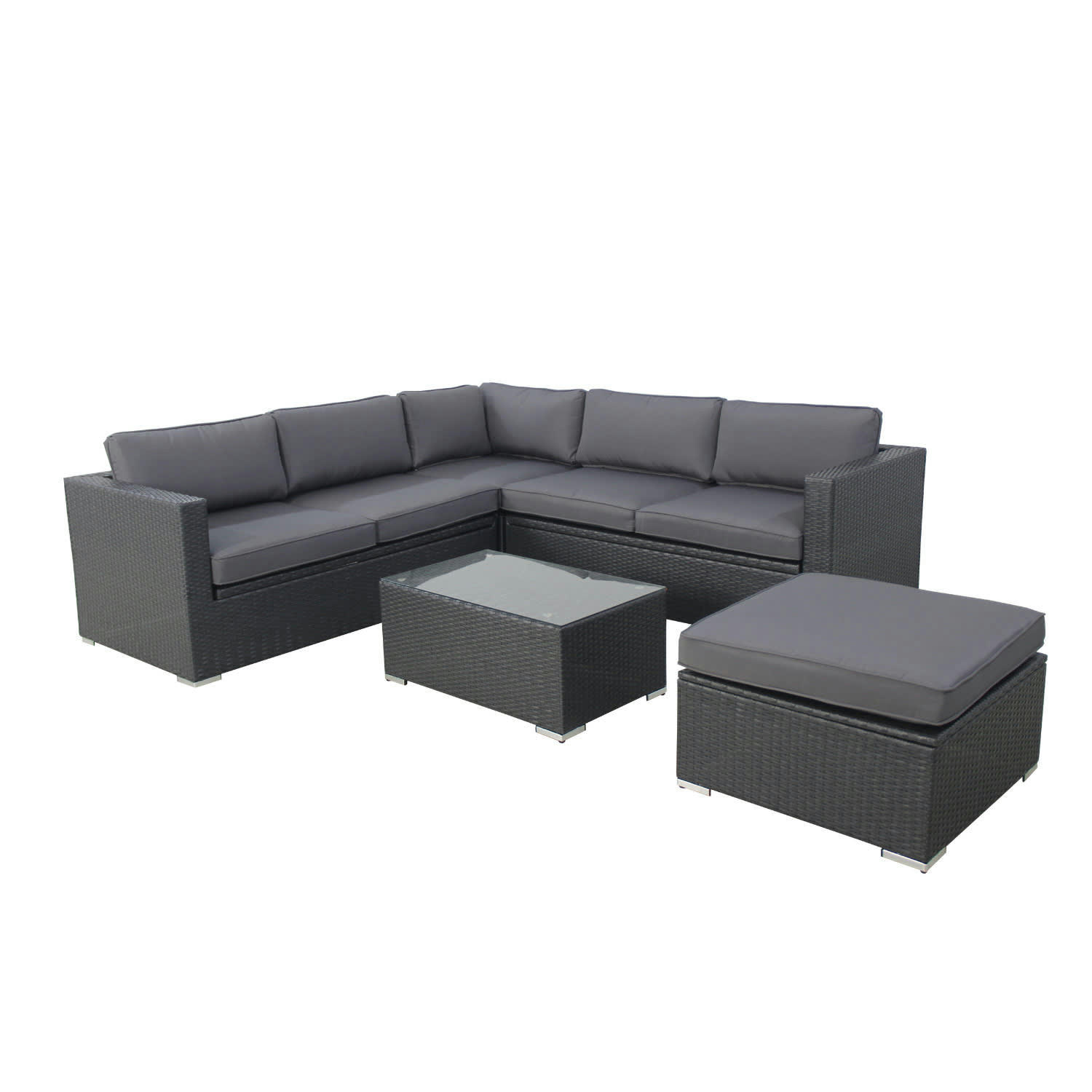 FARENZA - Salon de jardin 6 places en résine tressée noire