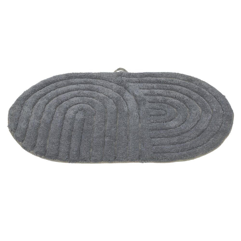 Tapis salle de bain ovale coton texturé gris anthracite 45x70cm