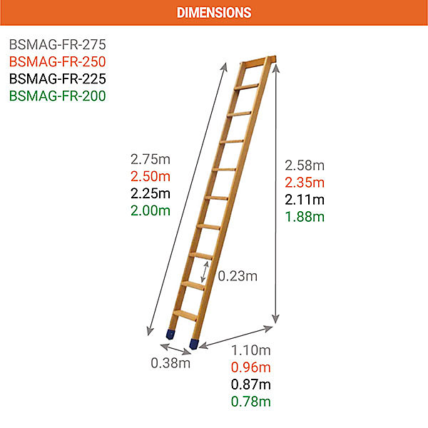 Echelle de meunier 8 marches - Hauteur à franchir 2.08m - BSMAG-FR-225