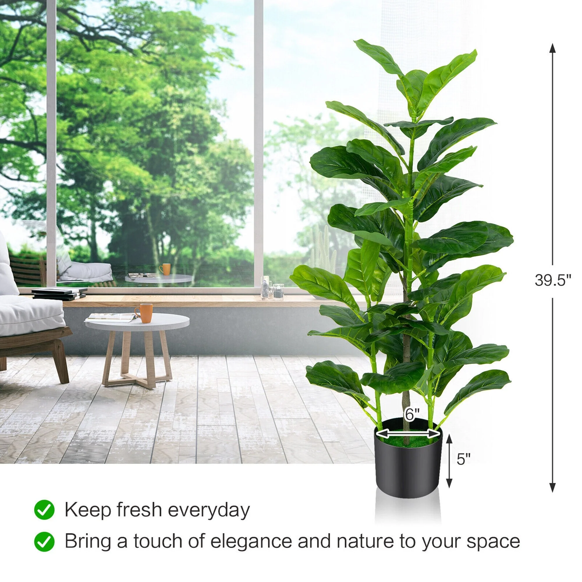 Gymax Artificial Tree 2-Pack Artificial Fiddle Leaf Fig Tree forIndoor